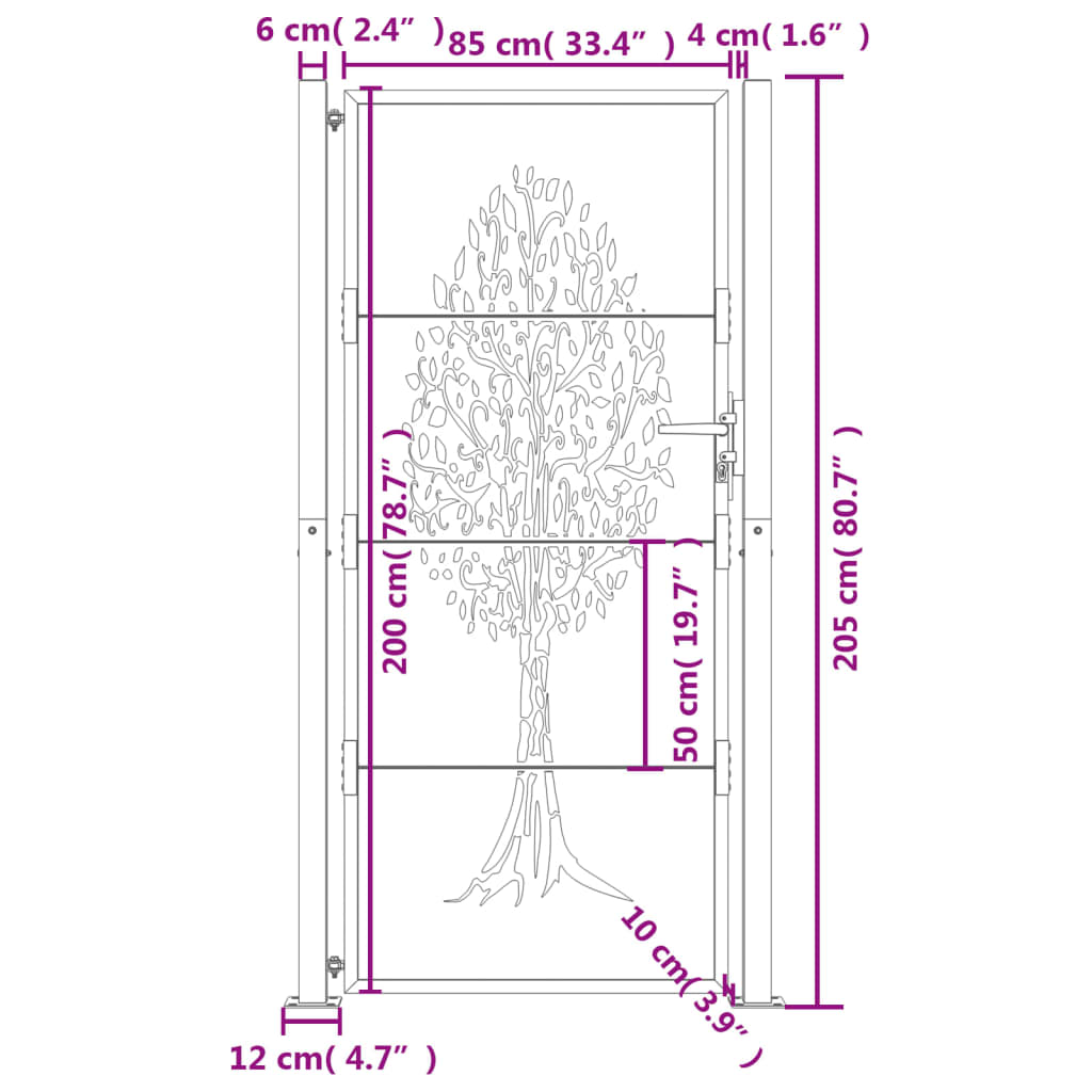 Gartentor Cortenstahl Baum-Design