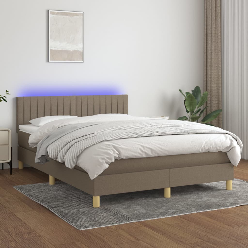 Boxspringbett Mit Matratze & Led Stoff Taupe