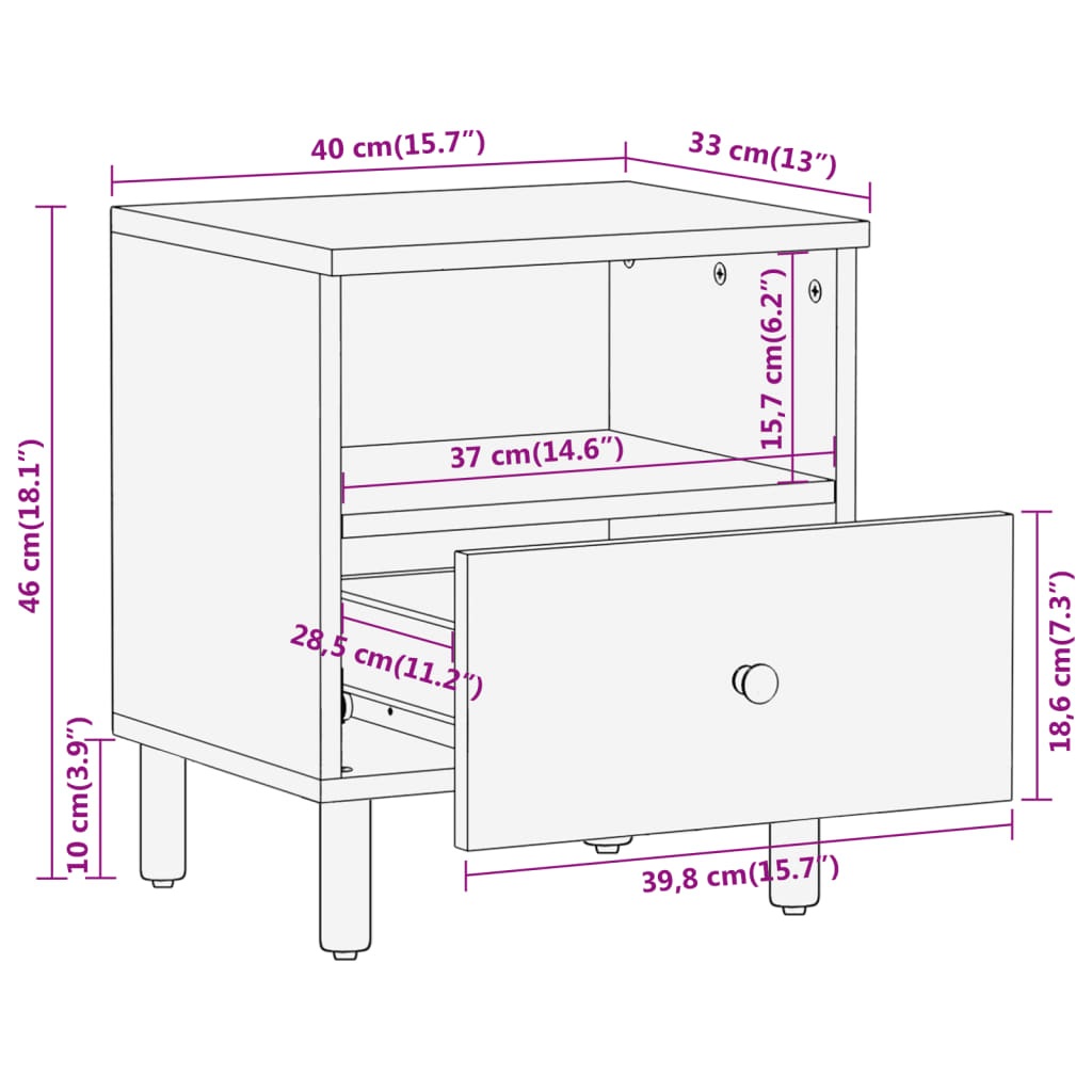 Nachttisch 40X33X46 Cm Massivholz Akazie