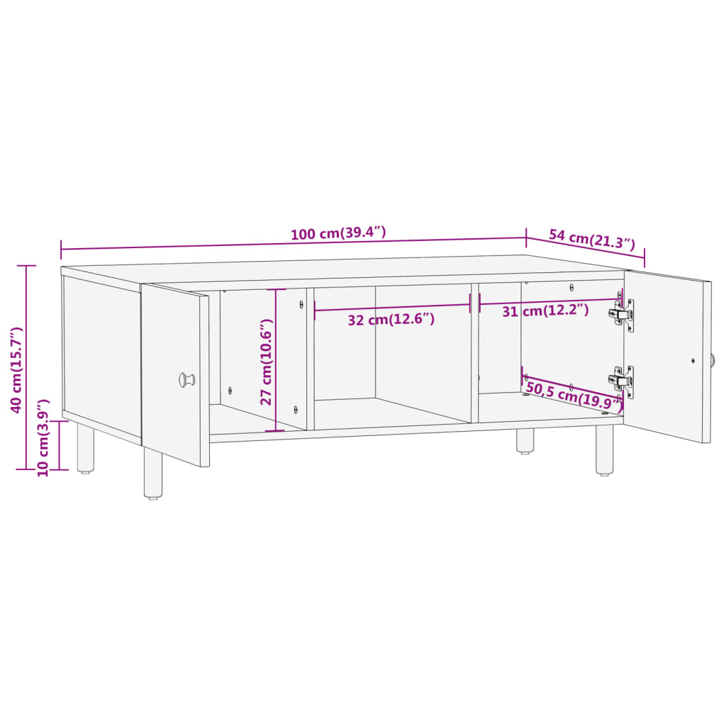 Couchtisch 100X54X40 Cm Massivholz Akazie