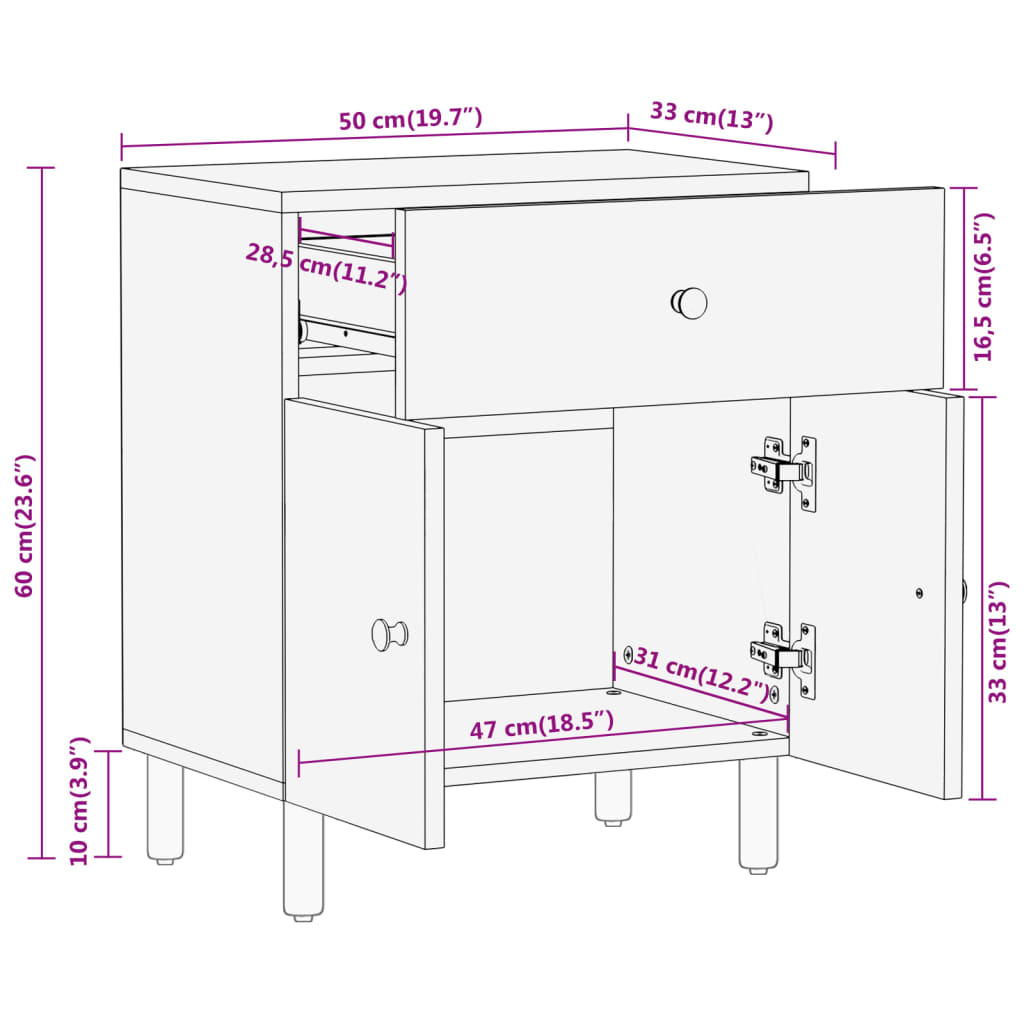 Nachttisch 50X33X60 Cm Massivholz Mango