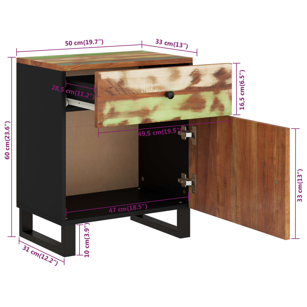 Nachttisch 50X33X60 Cm Altholz Massiv & Holzwerkstoff