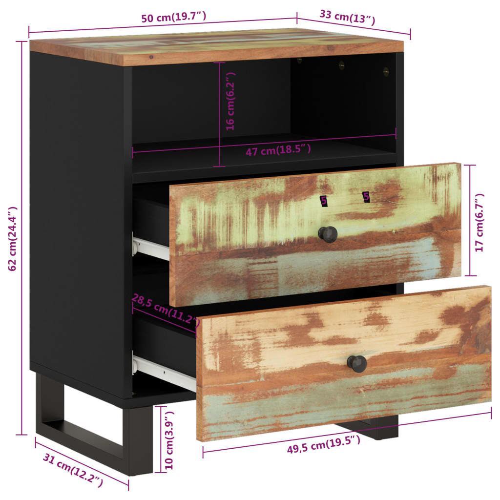 Nachttisch 50X33X62 Cm Altholz Massiv & Holzwerkstoff