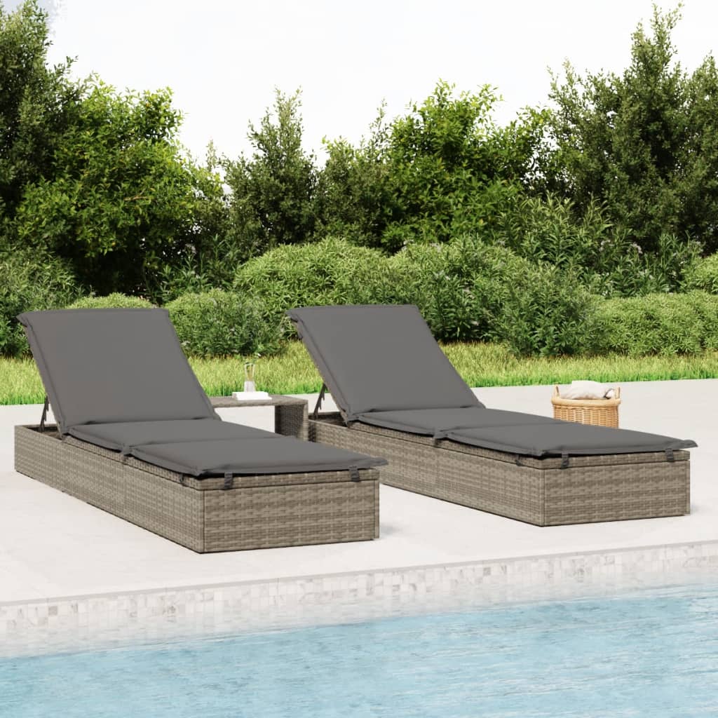 Sonnenliegen 2 Stk. Mit Tisch Poly Rattan