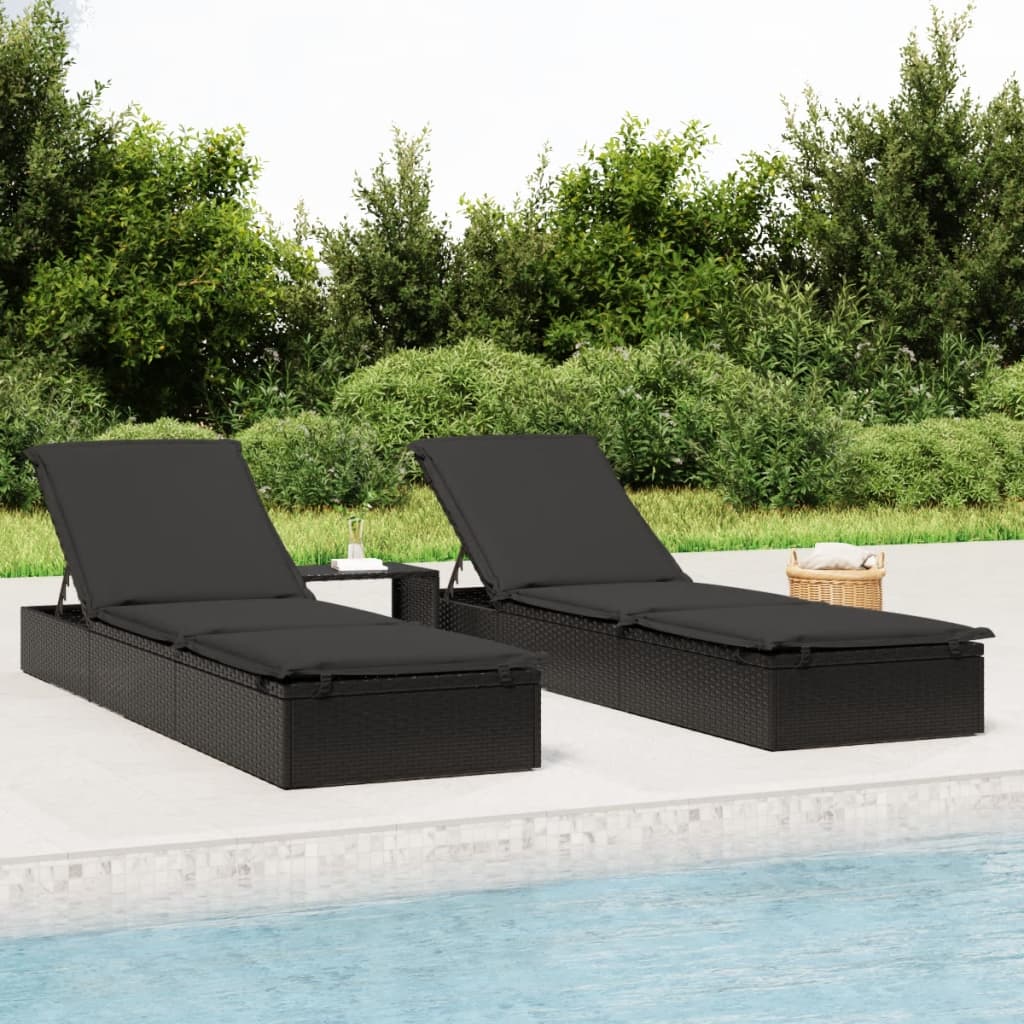Sonnenliegen 2 Stk. Mit Tisch Poly Rattan