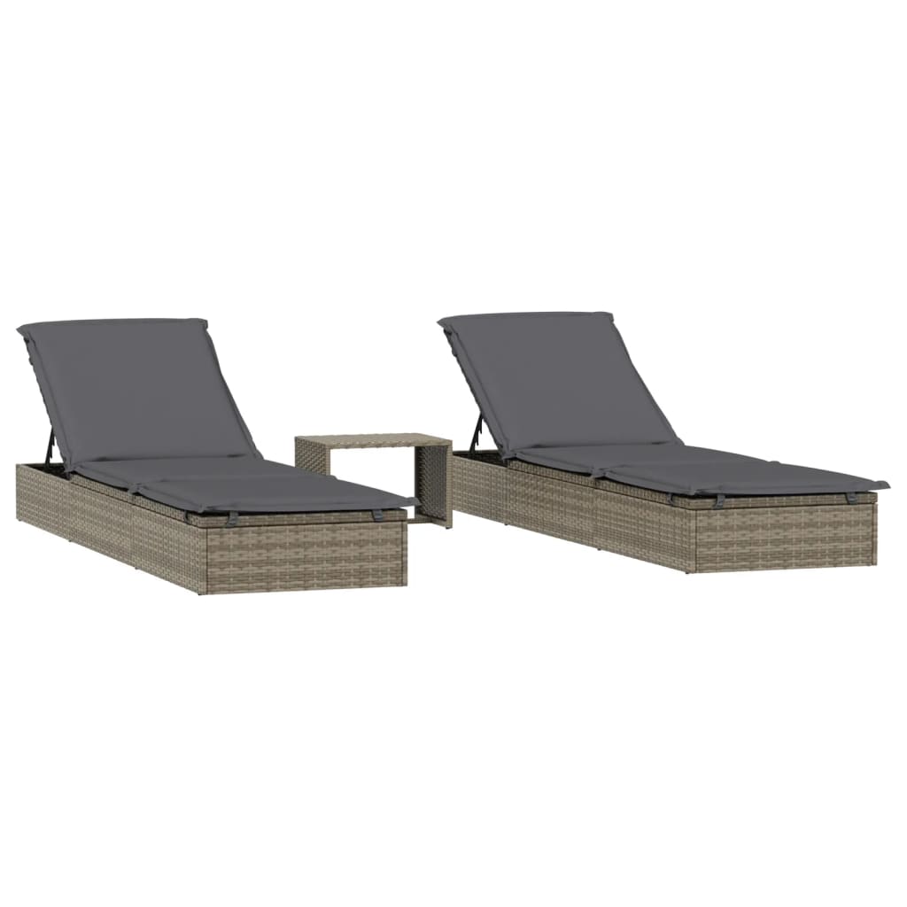 Sonnenliegen 2 Stk. Mit Tisch Poly Rattan