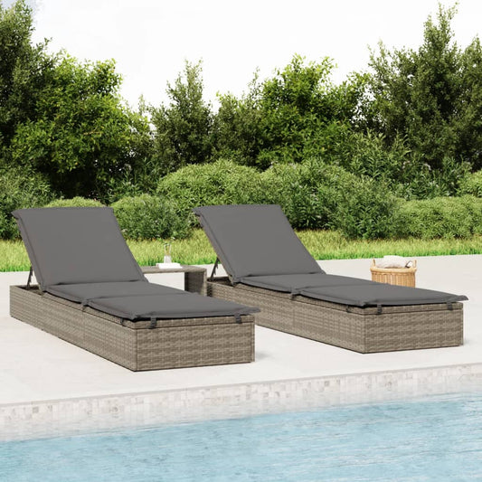 Sonnenliegen 2 Stk. Mit Tisch Poly Rattan