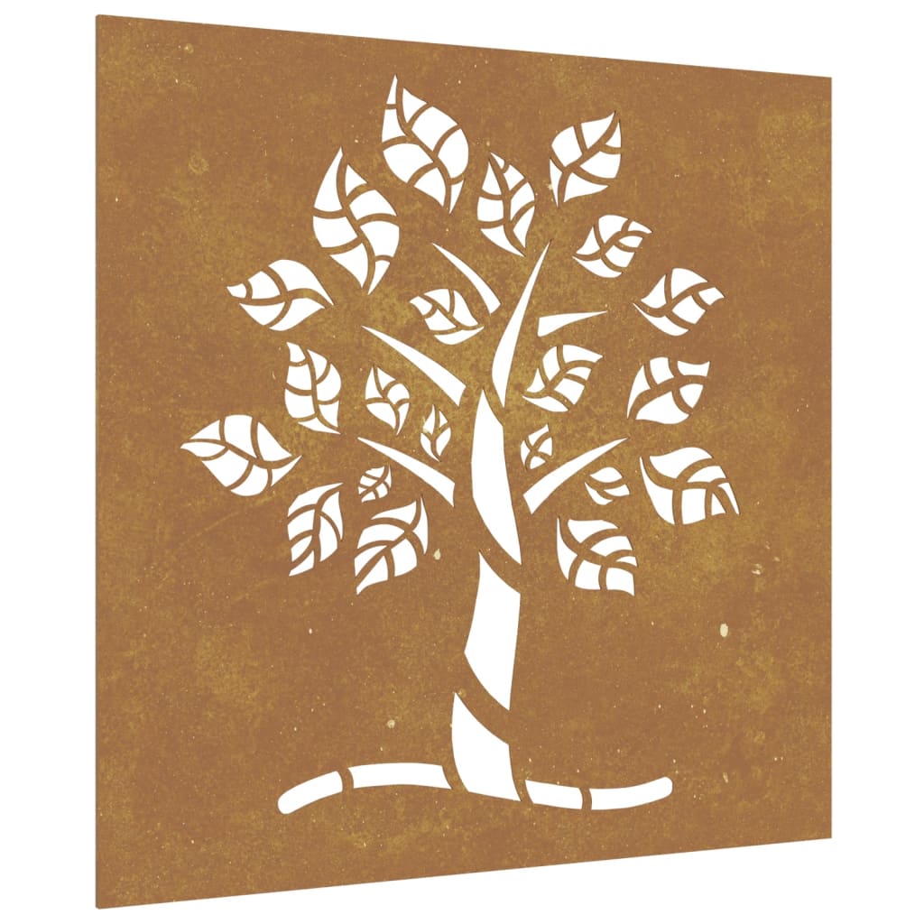 Garten-Wanddeko 55X55 Cm Cortenstahl Baum-Design Witterungsbeständiger Stahl/Braun