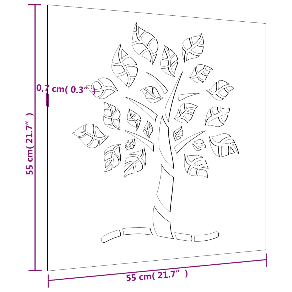 Garten-Wanddeko 55X55 Cm Cortenstahl Baum-Design Witterungsbeständiger Stahl/Braun