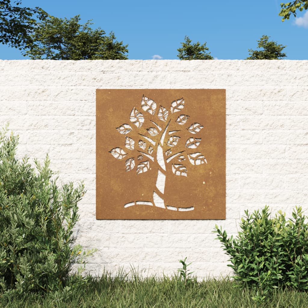 Garten-Wanddeko 55X55 Cm Cortenstahl Baum-Design Witterungsbeständiger Stahl/Braun