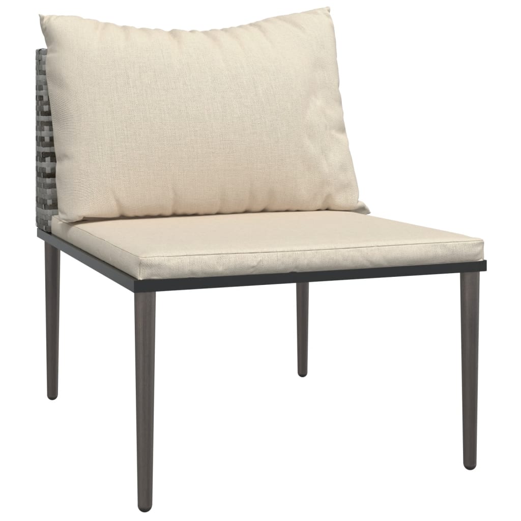 3-Tlg. Garten-Lounge-Set Mit Kissen Grau Poly Rattan