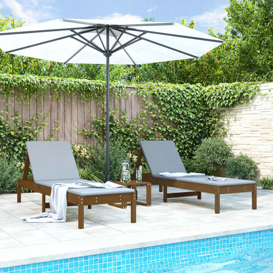 Sonnenliegen 2 Stk. Mit Tisch Honigbraun Massivholz Kiefer