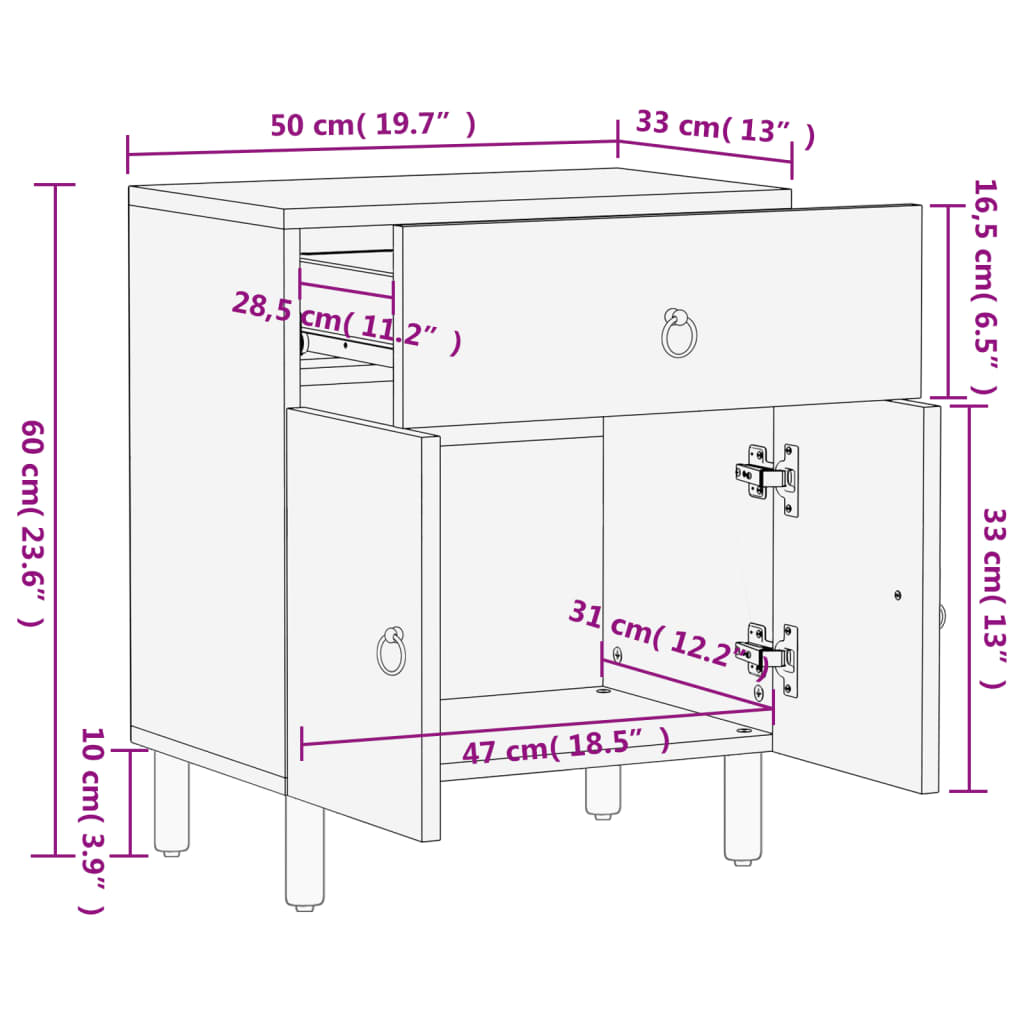 Nachttisch 50X33X60 Cm Massivholz Mango