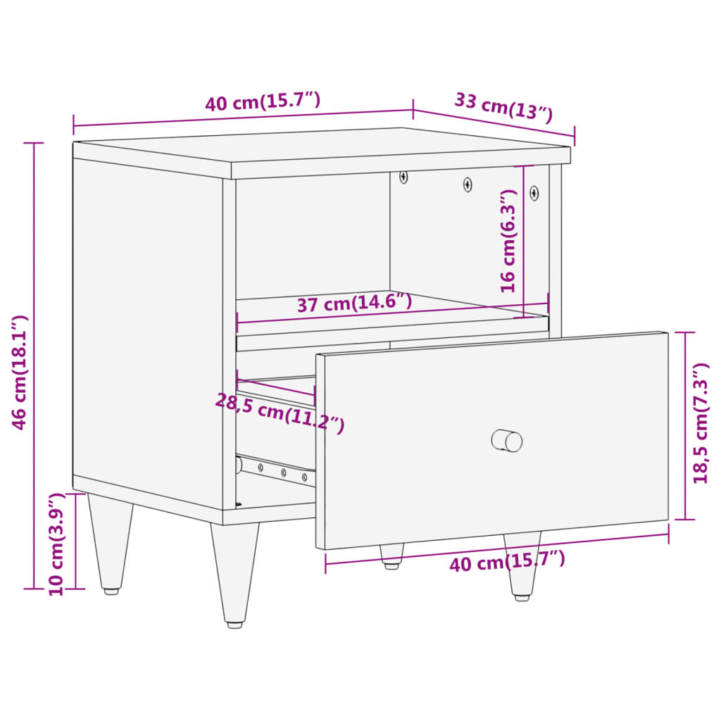 Nachttisch 40X33X46 Cm Massivholz Mango