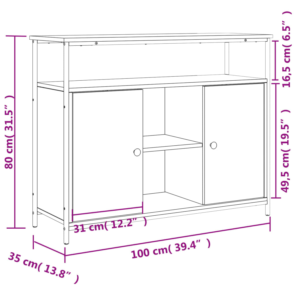 Sideboard Sonoma-Eiche 100X35X80 Cm Holzwerkstoff