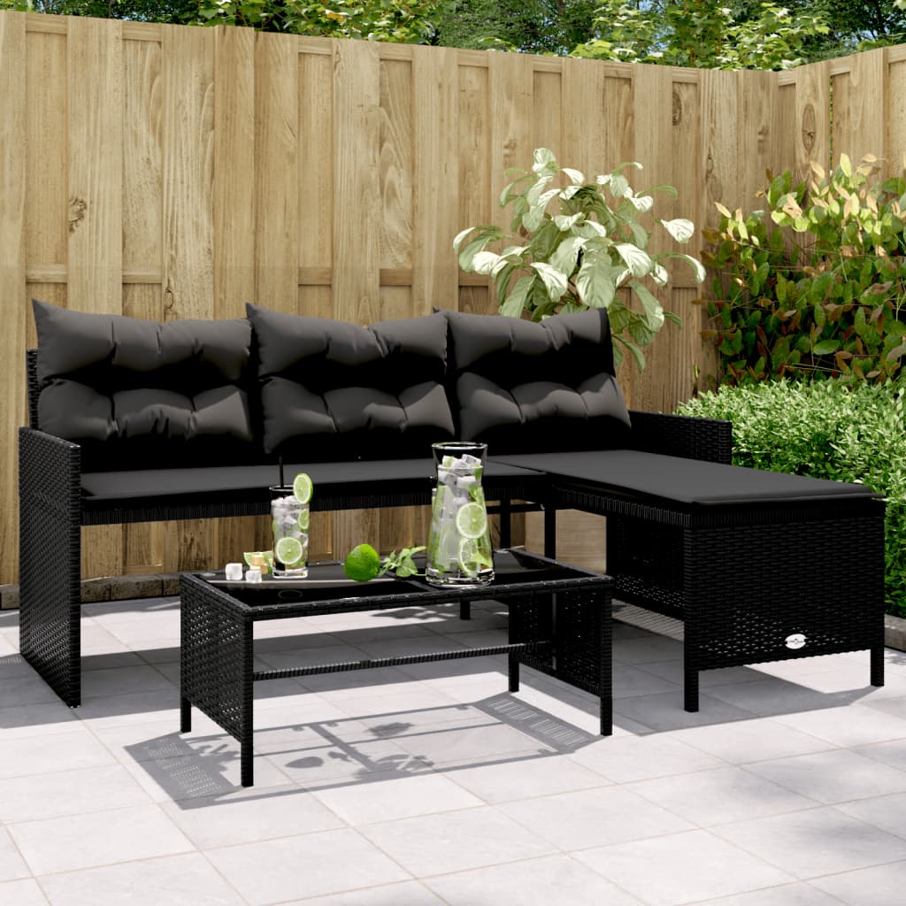 Gartensofa In L-Form Mit Tisch Und Kissen Poly Rattan