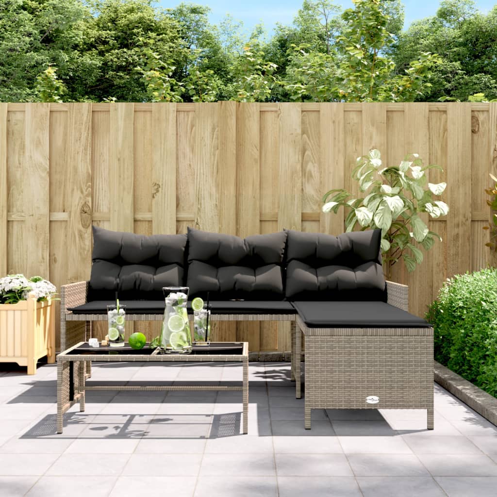 Gartensofa In L-Form Mit Tisch Und Kissen Poly Rattan