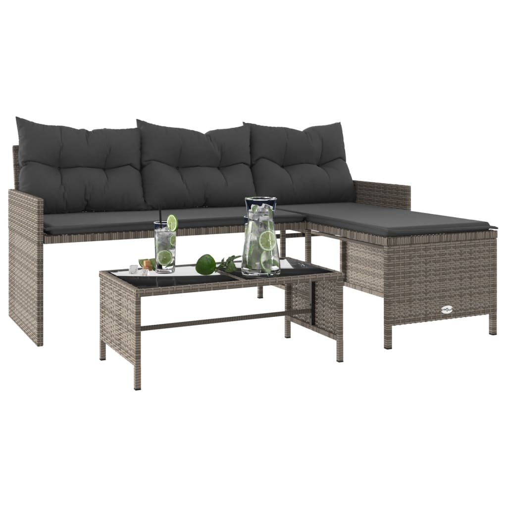 Gartensofa In L-Form Mit Tisch Und Kissen Poly Rattan