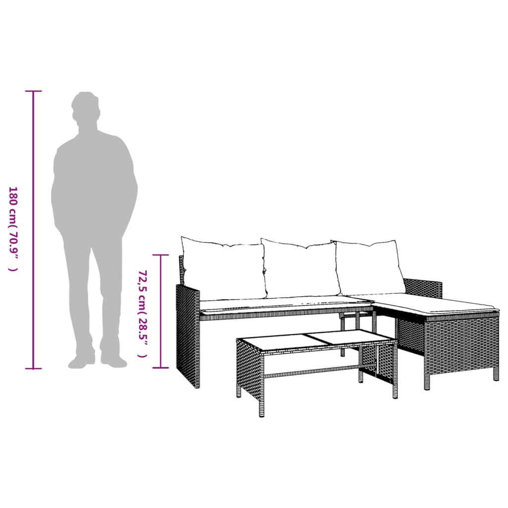 Gartensofa In L-Form Mit Tisch Und Kissen Poly Rattan