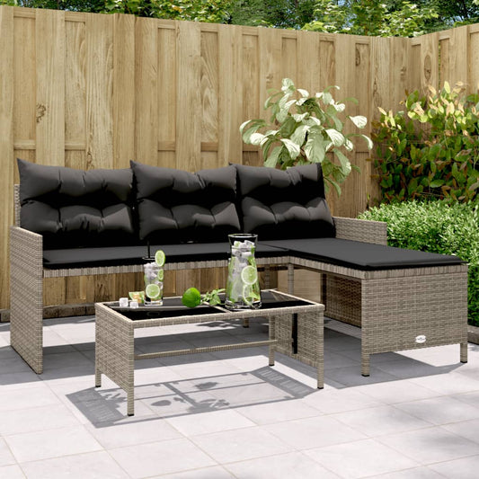 Gartensofa In L-Form Mit Tisch Und Kissen Poly Rattan