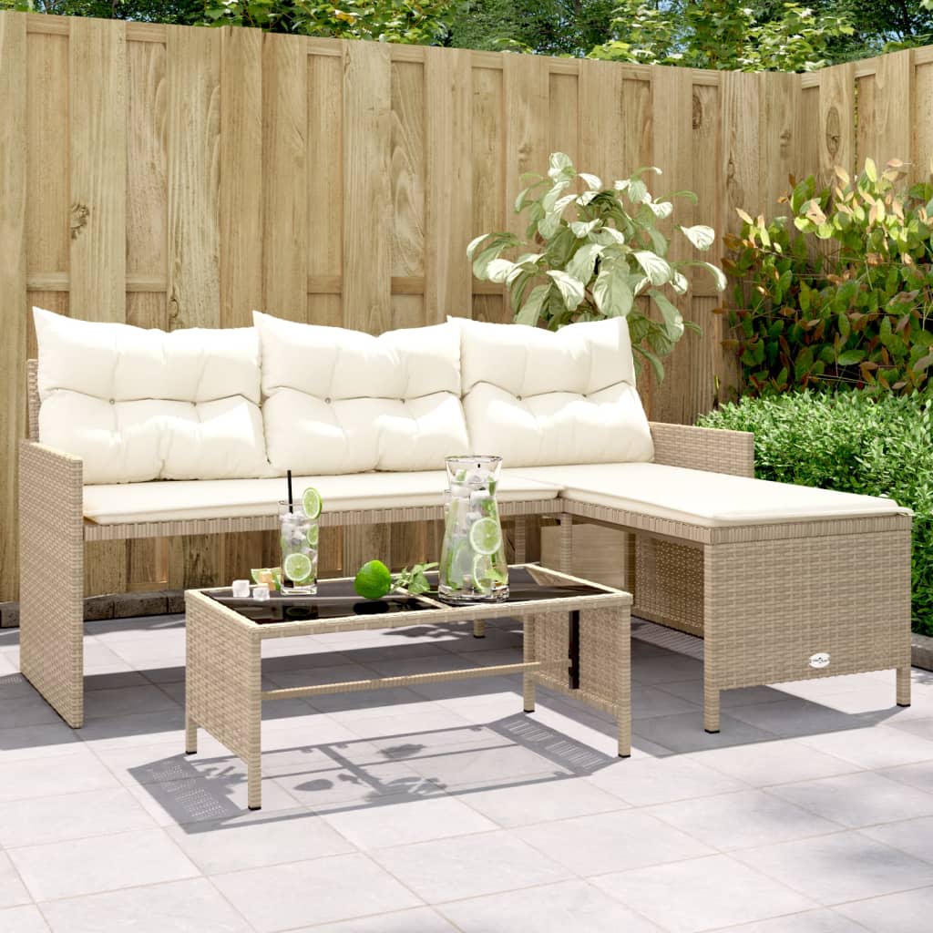 Gartensofa In L-Form Mit Tisch Und Kissen Poly Rattan