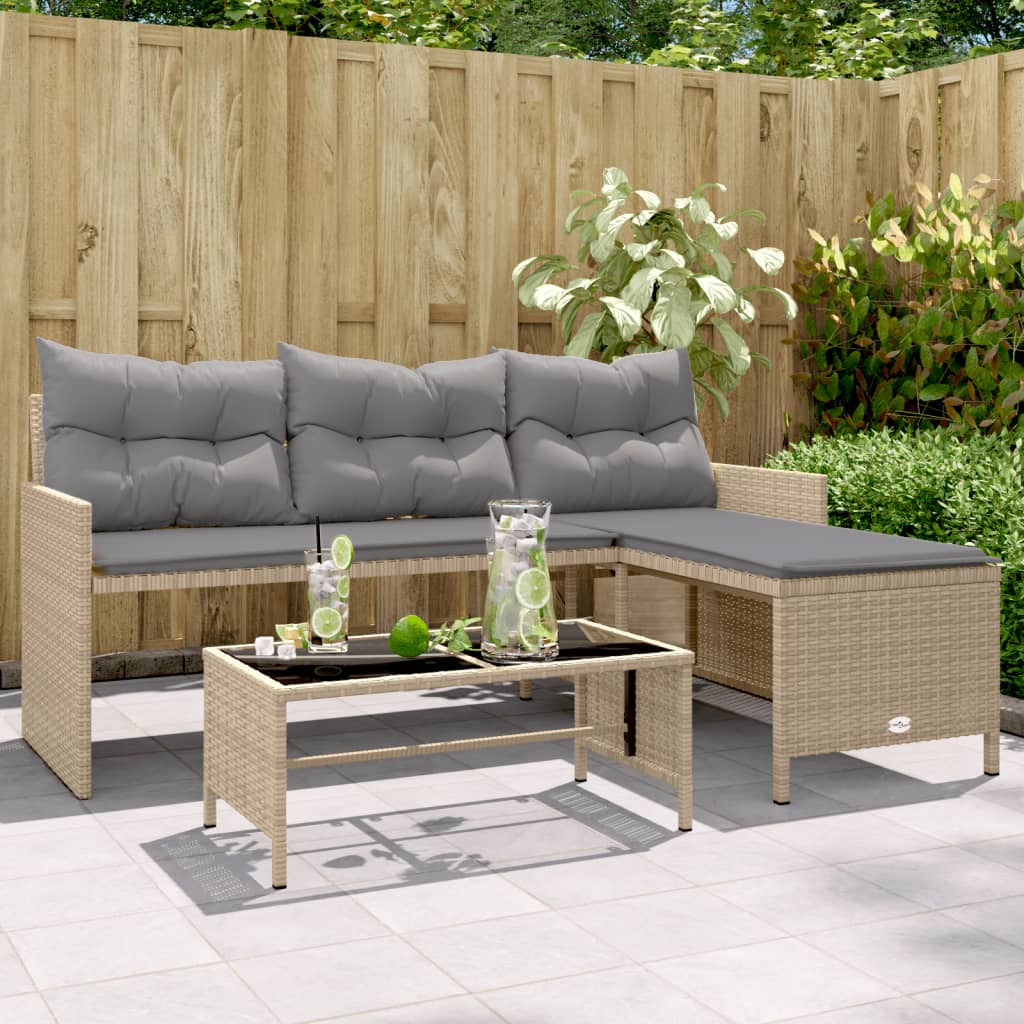 Gartensofa In L-Form Mit Tisch Und Kissen Poly Rattan