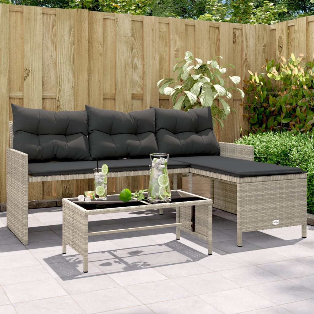 Gartensofa In L-Form Mit Tisch Und Kissen Poly Rattan