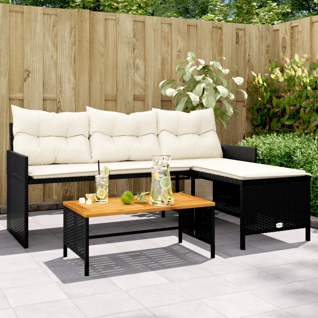 Gartensofa In L-Form Mit Tisch Und Kissen Poly Rattan