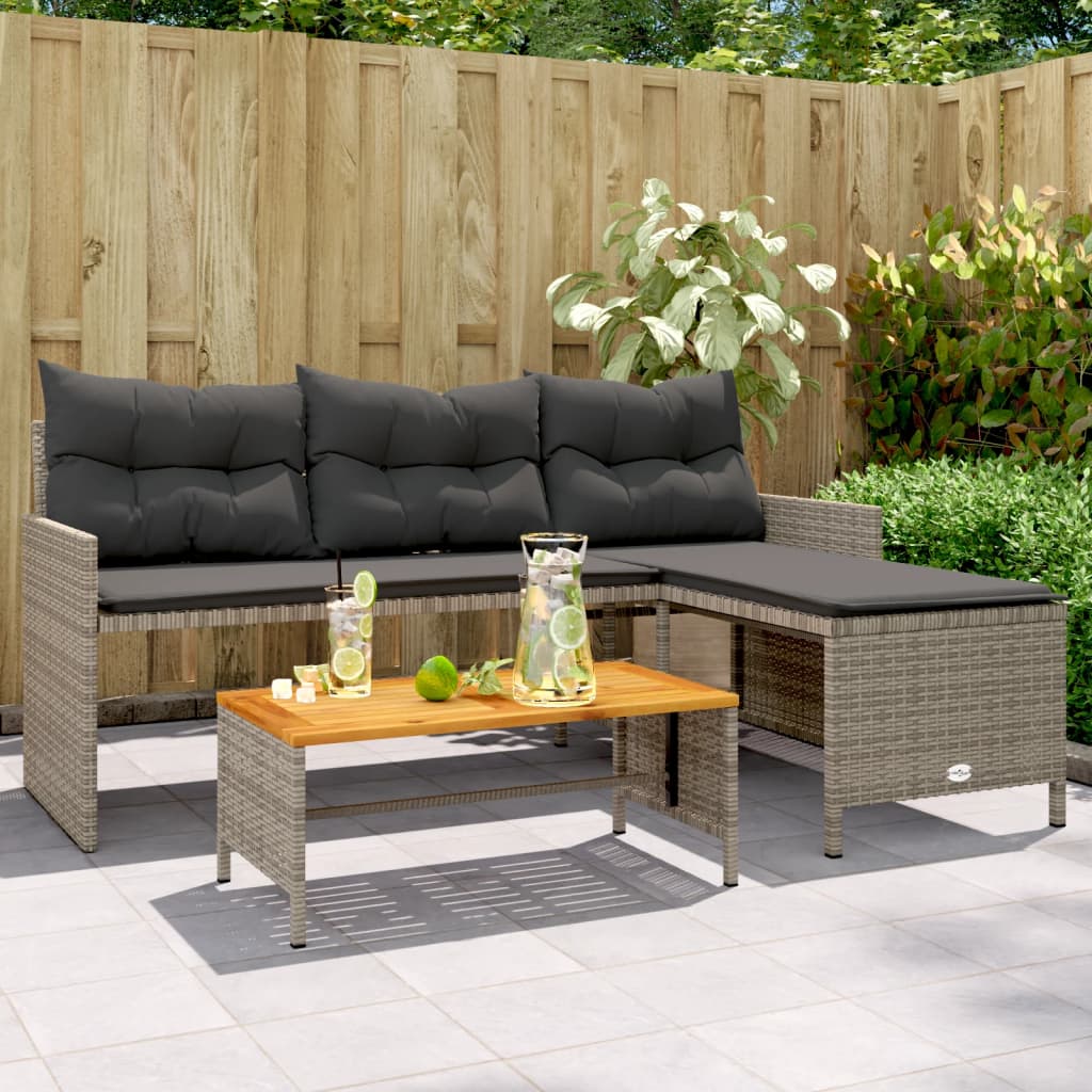 Gartensofa In L-Form Mit Tisch Und Kissen Poly Rattan