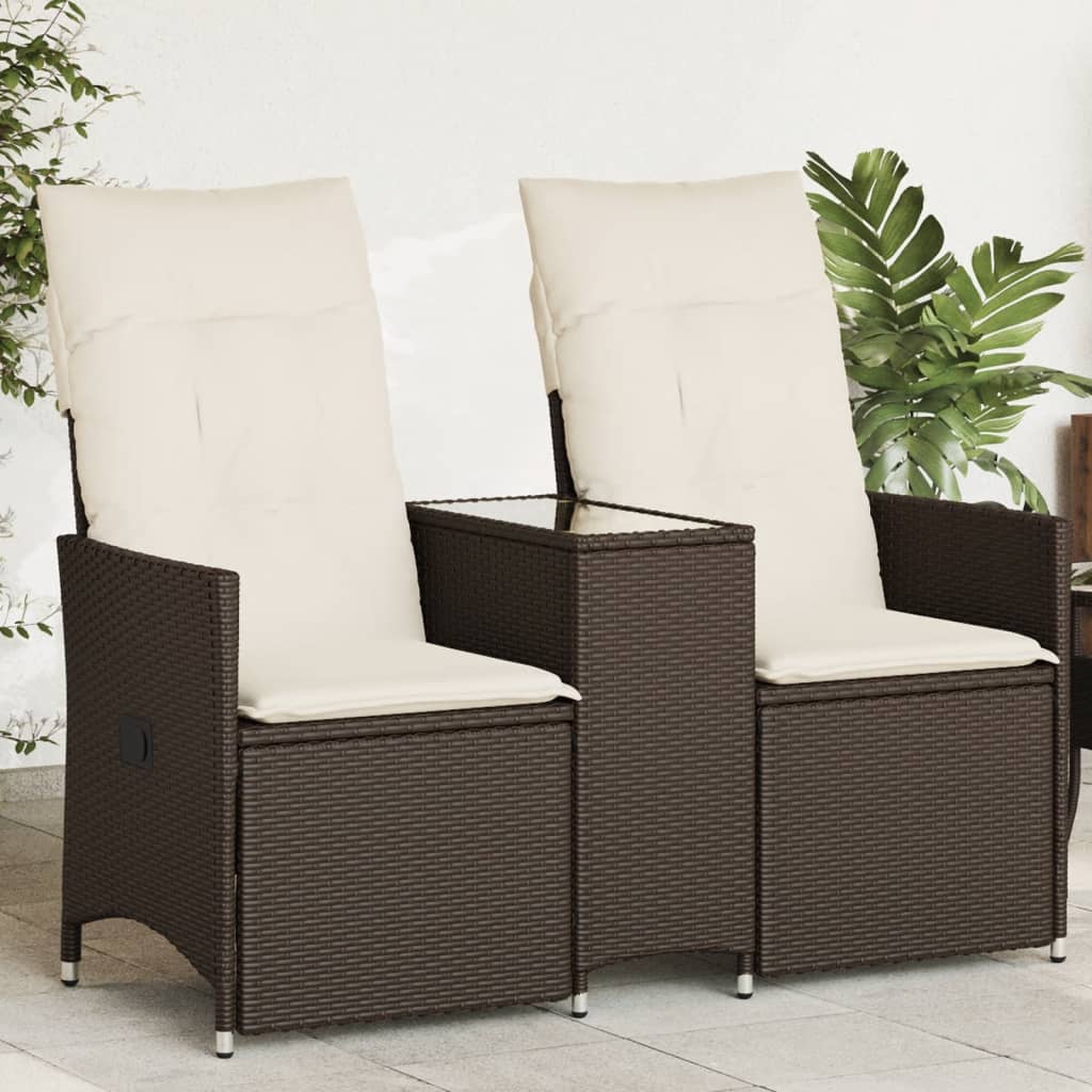 Gartensofa 2-Sitzer Verstellbar Mit Tisch Poly Rattan Braun