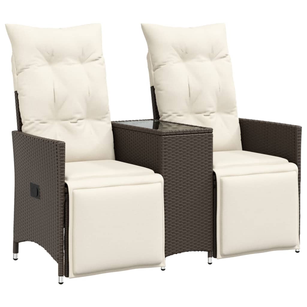 Gartensofa 2-Sitzer Verstellbar Mit Tisch Poly Rattan Braun