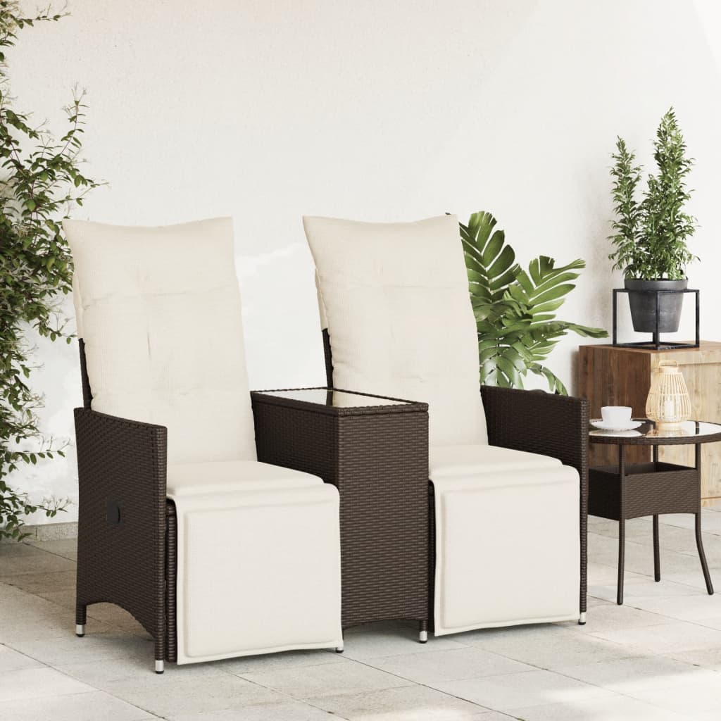 Gartensofa 2-Sitzer Verstellbar Mit Tisch Poly Rattan Braun
