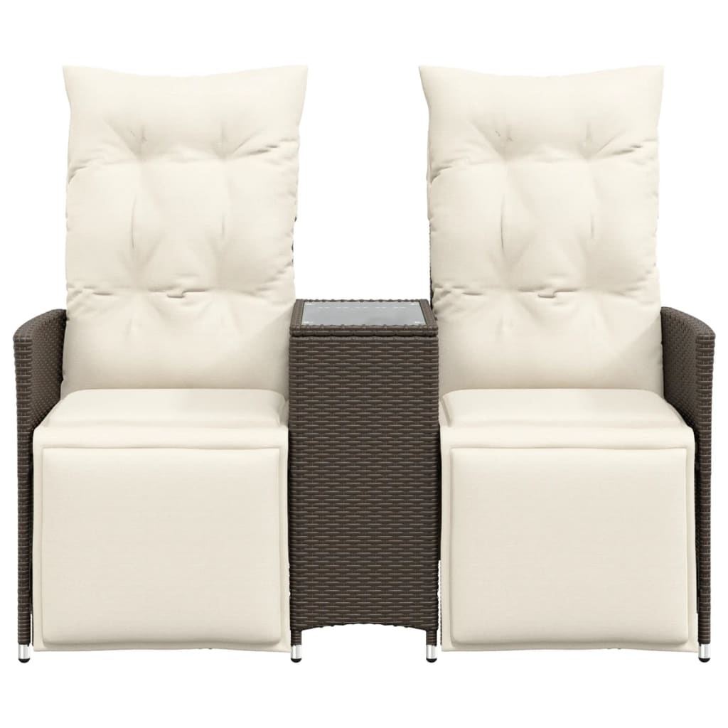Gartensofa 2-Sitzer Verstellbar Mit Tisch Poly Rattan Braun