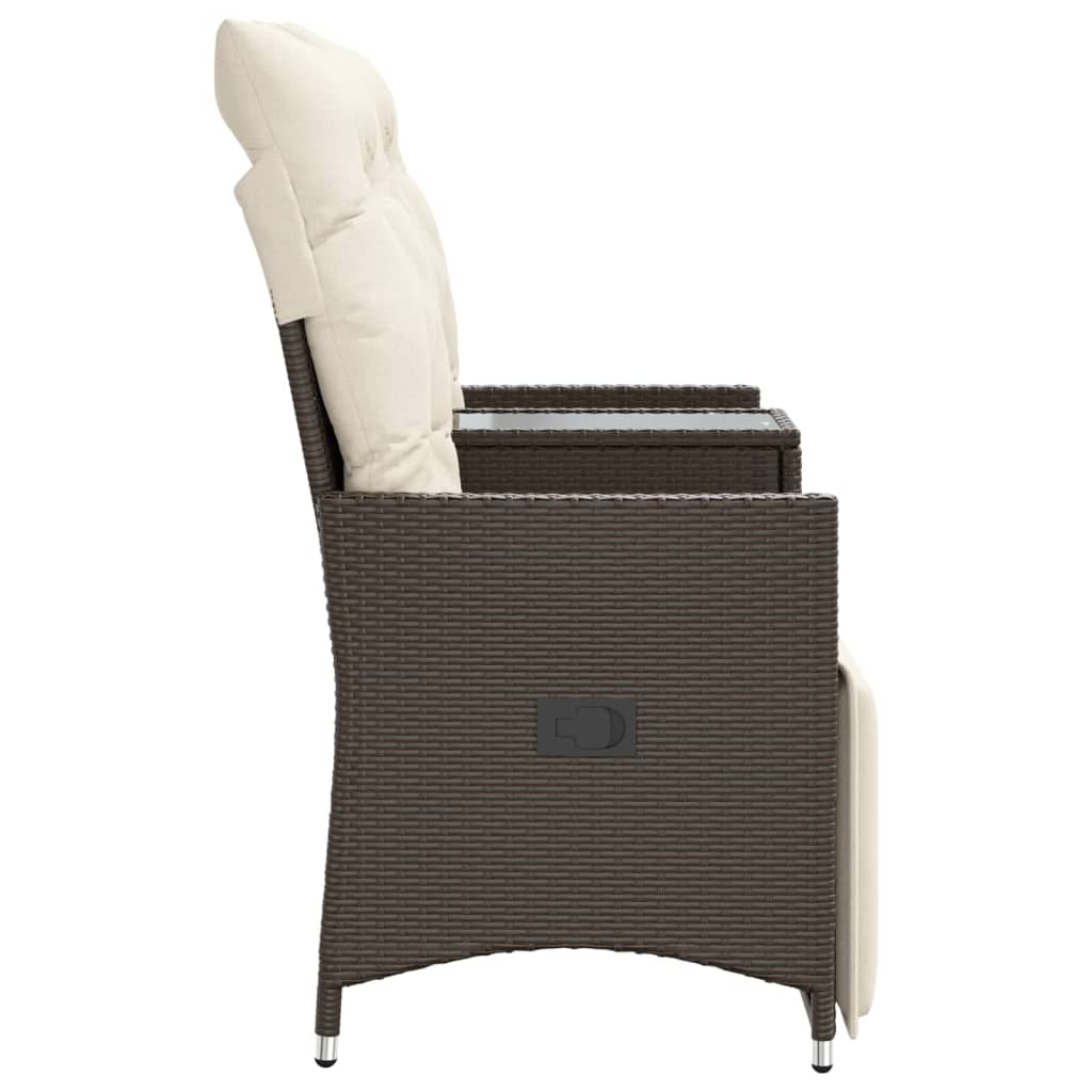 Gartensofa 2-Sitzer Verstellbar Mit Tisch Poly Rattan Braun