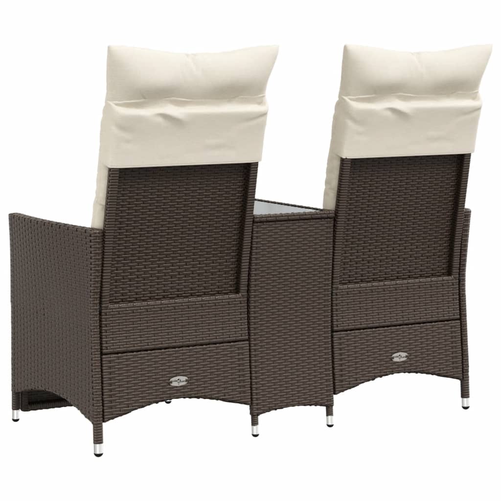 Gartensofa 2-Sitzer Verstellbar Mit Tisch Poly Rattan Braun