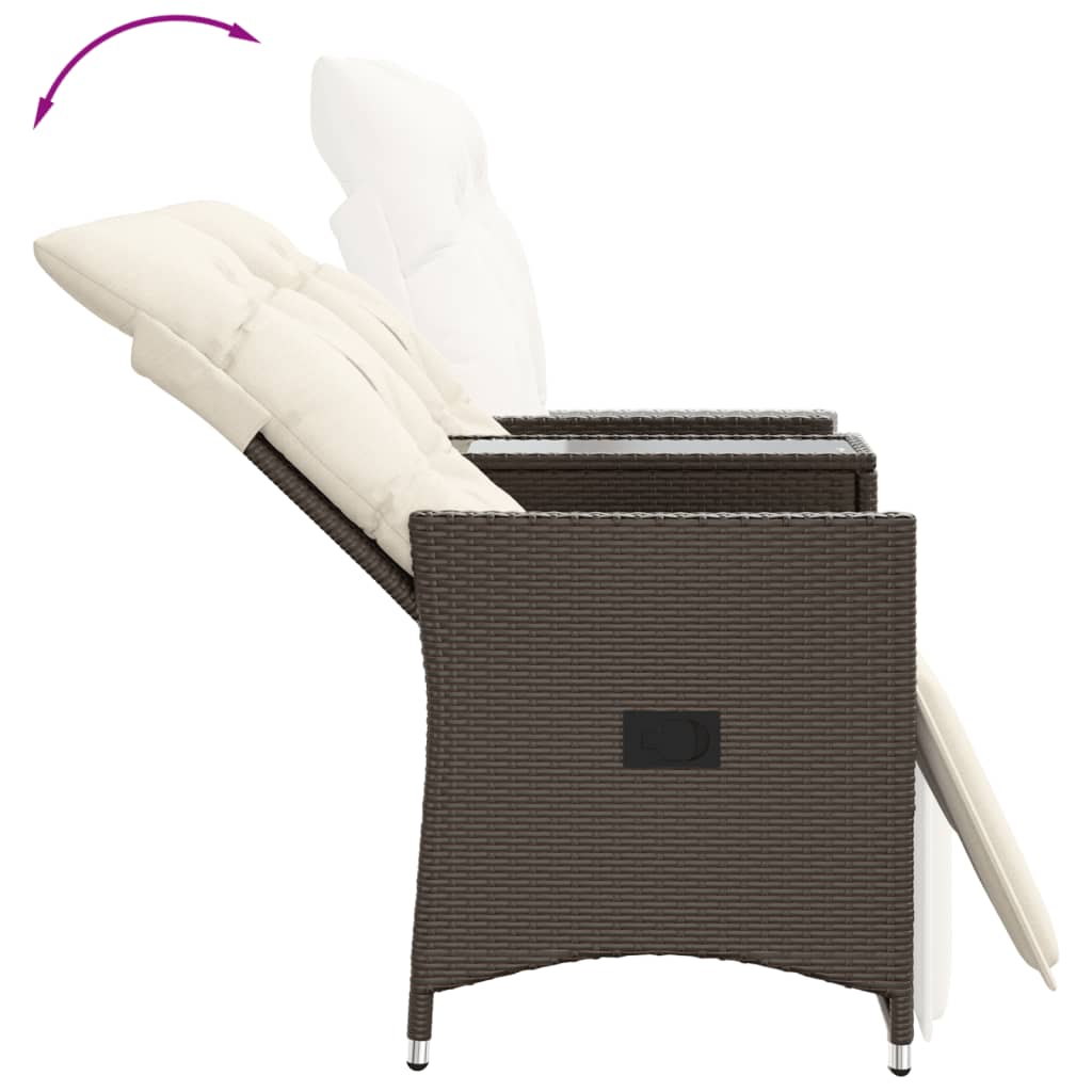 Gartensofa 2-Sitzer Verstellbar Mit Tisch Poly Rattan Braun