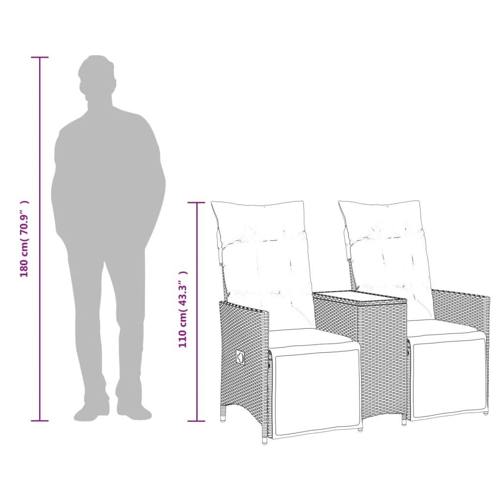 Gartensofa 2-Sitzer Verstellbar Mit Tisch Poly Rattan Braun