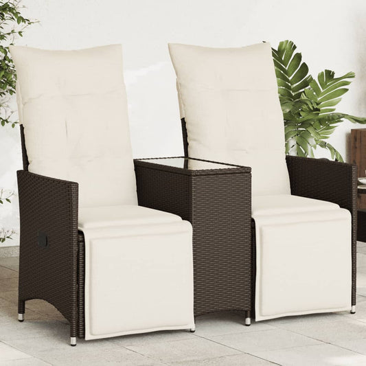 Gartensofa 2-Sitzer Verstellbar Mit Tisch Poly Rattan Braun