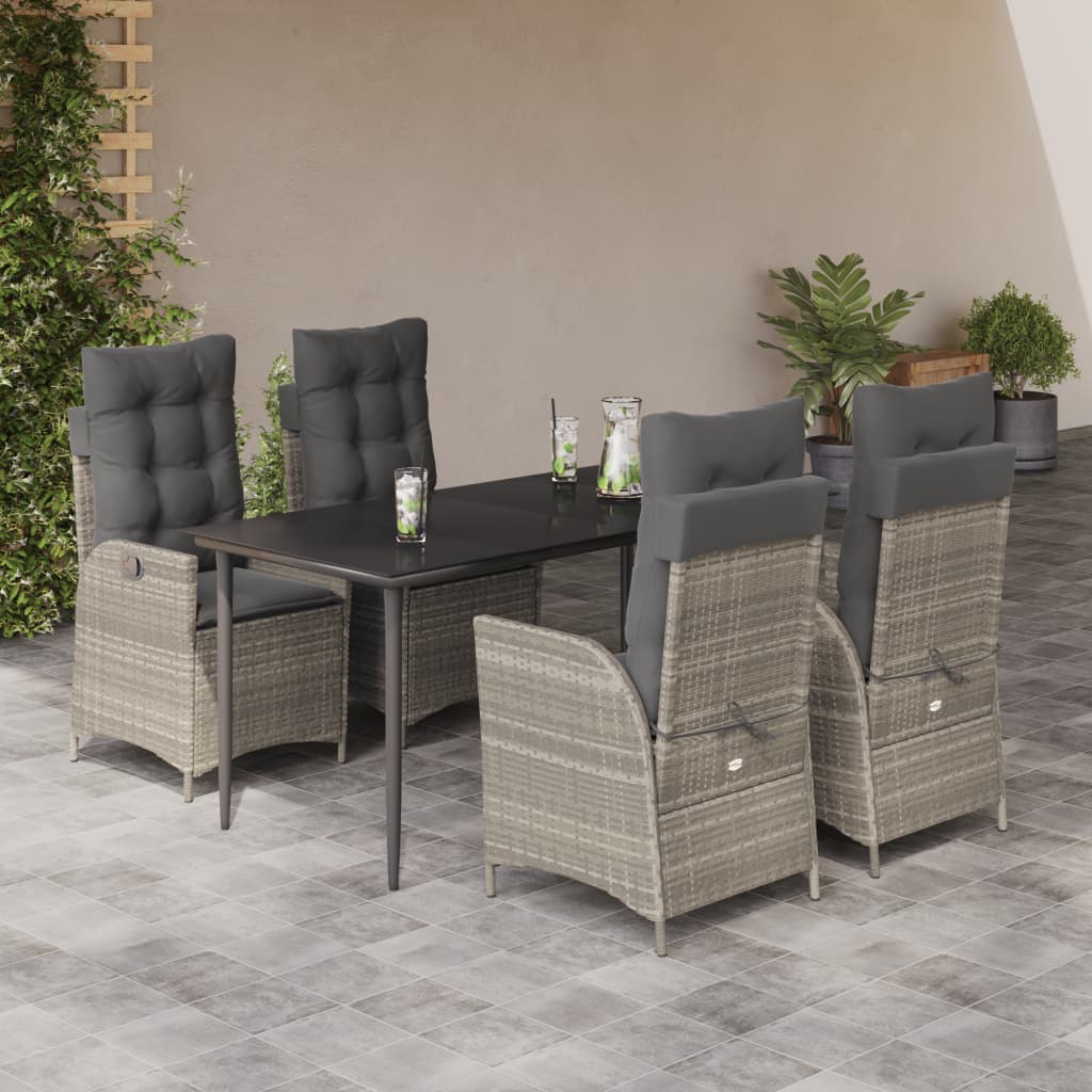 5-Tlg. Garten-Essgruppe Mit Kissen Hellgrau Poly Rattan