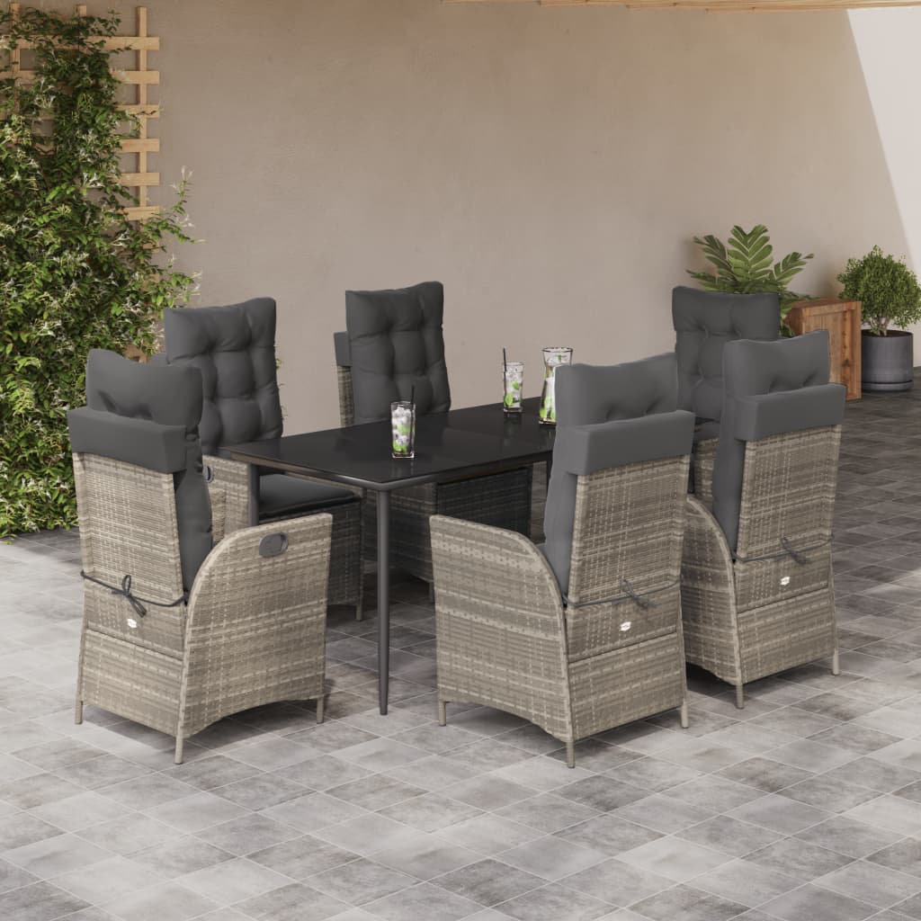 5-Tlg. Garten-Essgruppe Mit Kissen Hellgrau Poly Rattan