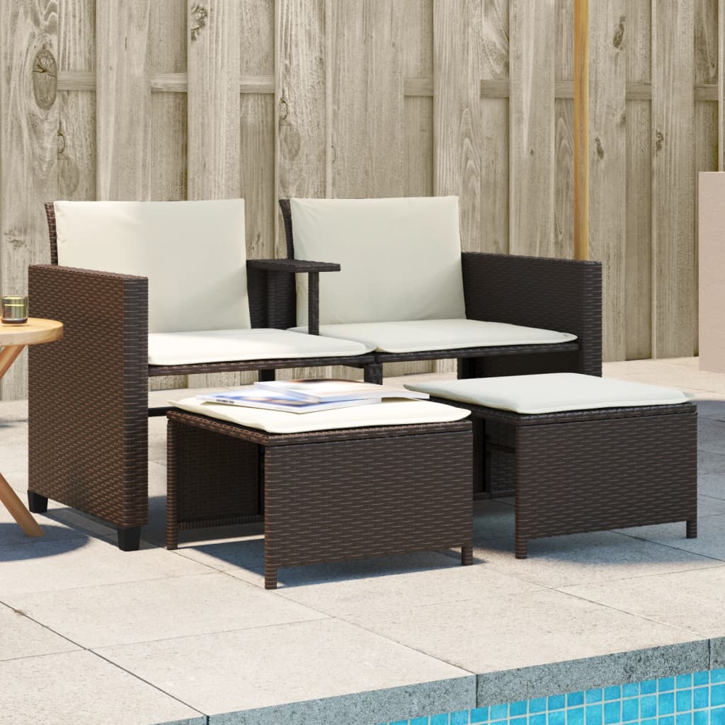 Gartensofa 2-Sitzer Mit Tisch Und Hockern Poly Rattan