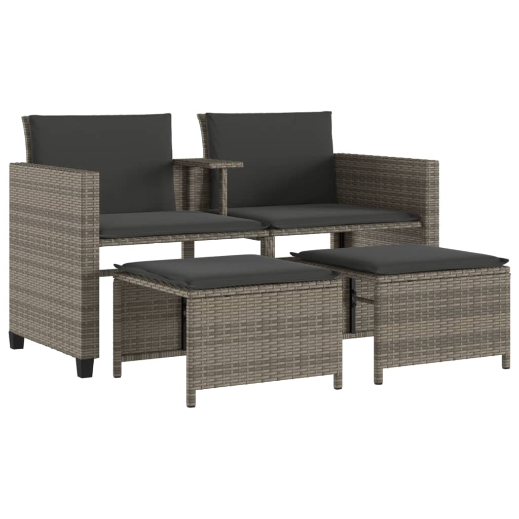 Gartensofa 2-Sitzer Mit Tisch Und Hockern Poly Rattan
