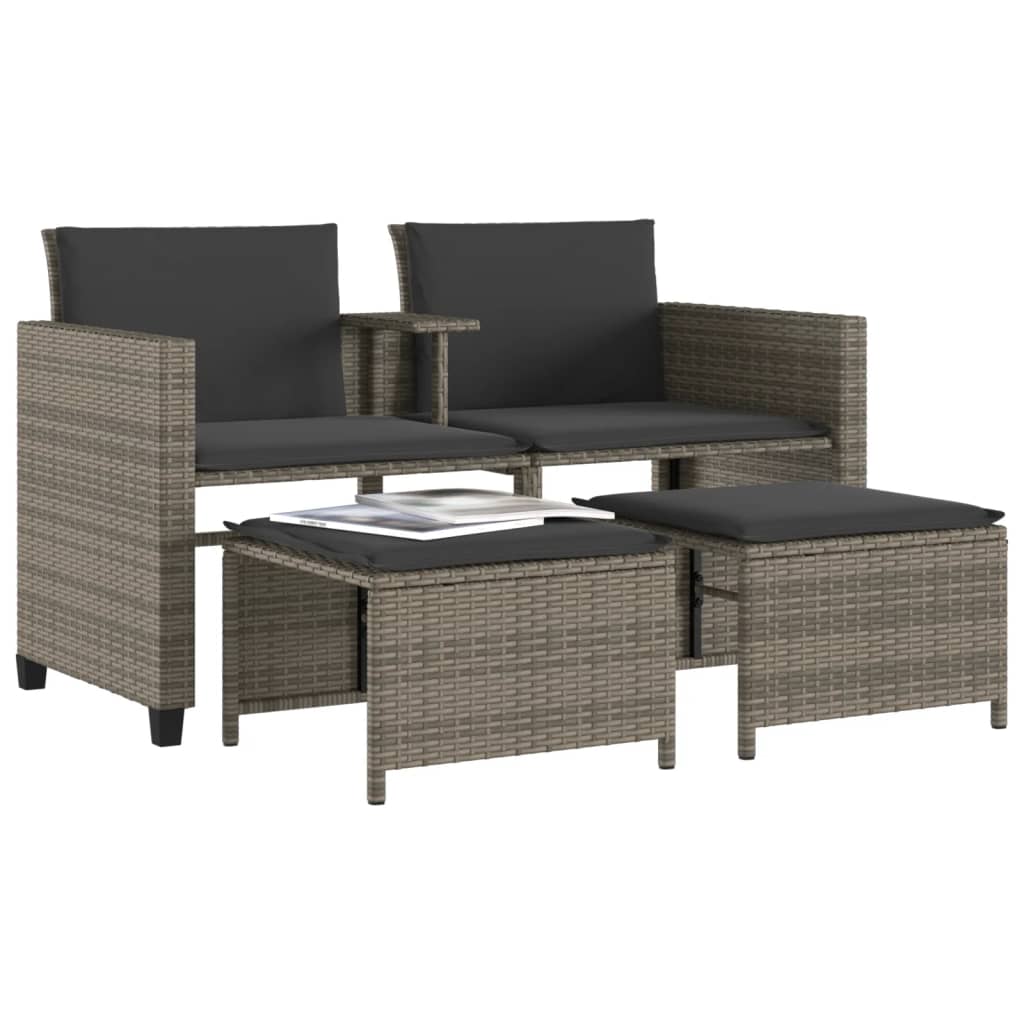 Gartensofa 2-Sitzer Mit Tisch Und Hockern Poly Rattan