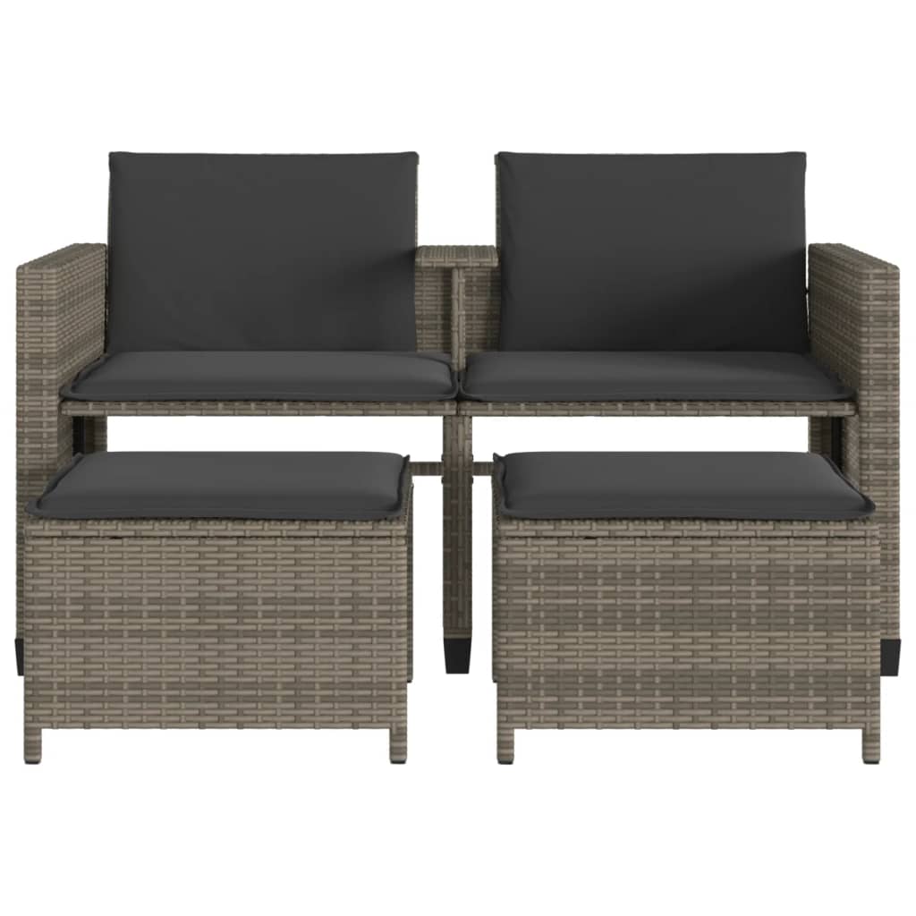 Gartensofa 2-Sitzer Mit Tisch Und Hockern Poly Rattan