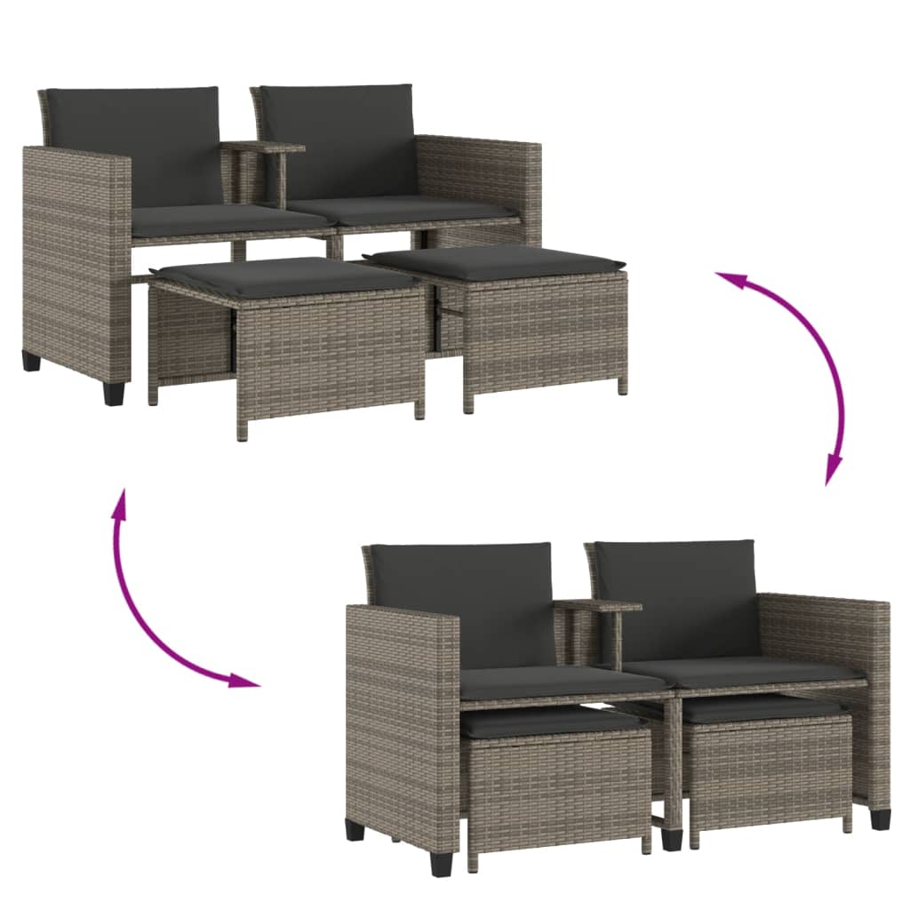 Gartensofa 2-Sitzer Mit Tisch Und Hockern Poly Rattan