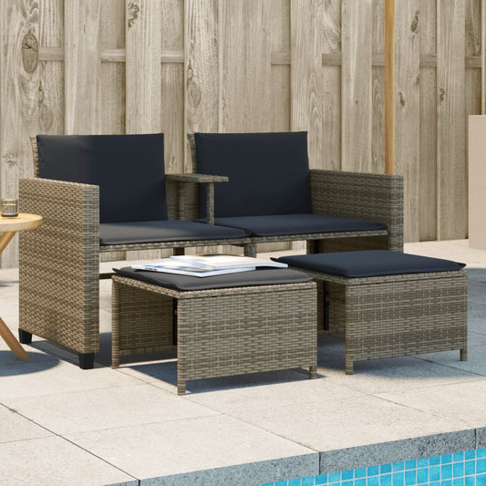 Gartensofa 2-Sitzer Mit Tisch Und Hockern Poly Rattan