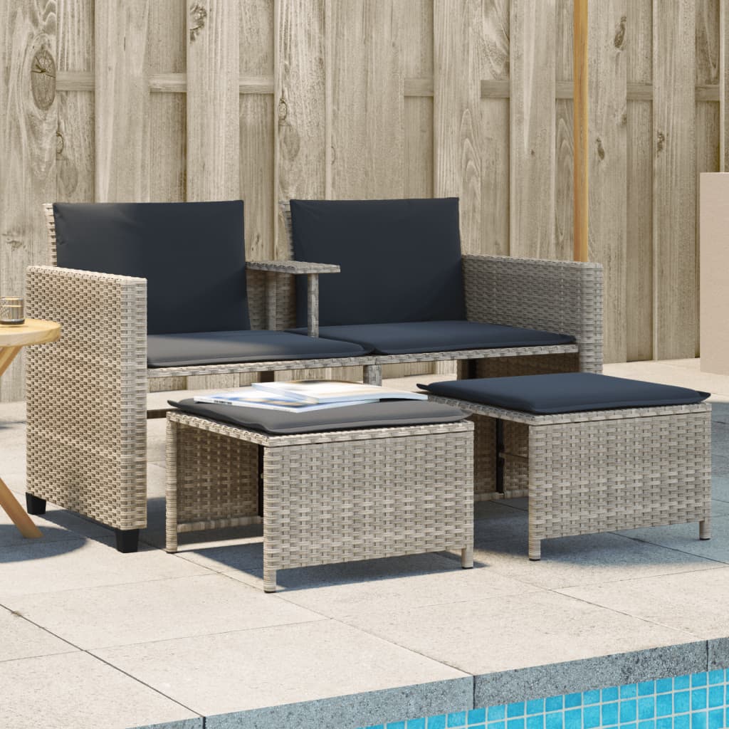Gartensofa 2-Sitzer Mit Tisch Und Hockern Poly Rattan