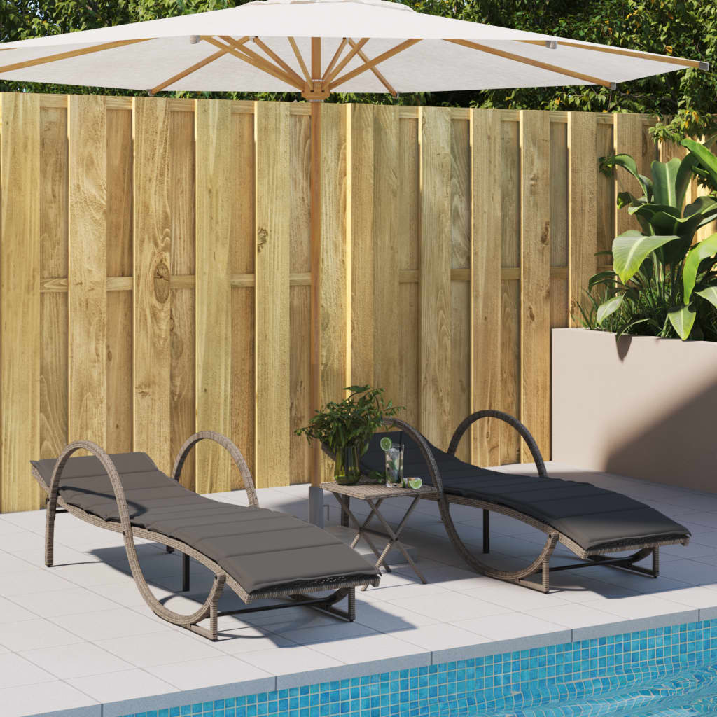 Sonnenliegen 2 Stk. Mit Tisch Poly Rattan