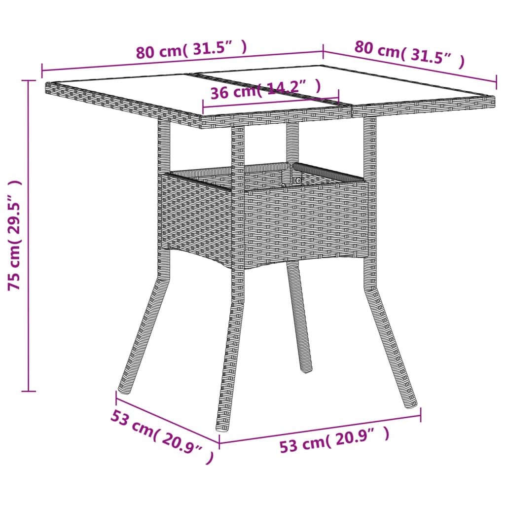Gartentisch Mit Platte 80X80X75 Cm Poly Rattan