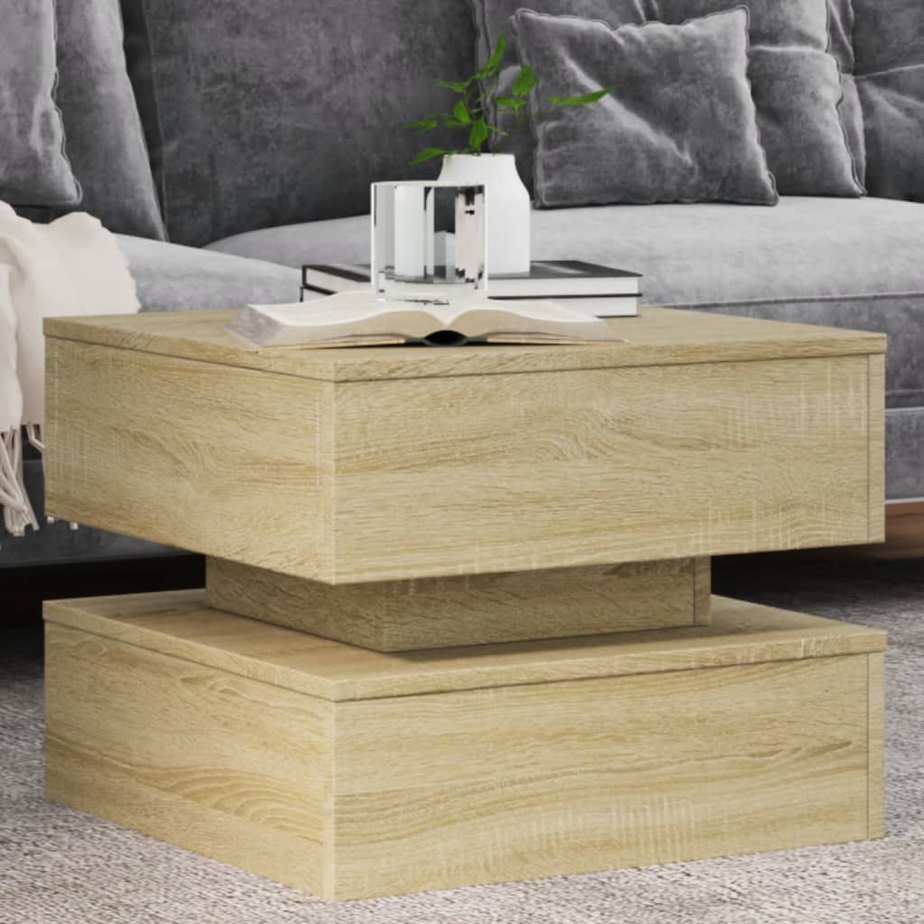 Couchtisch Mit Led-Leuchten Schwarz Eichen-Optik 50X50X40 Cm